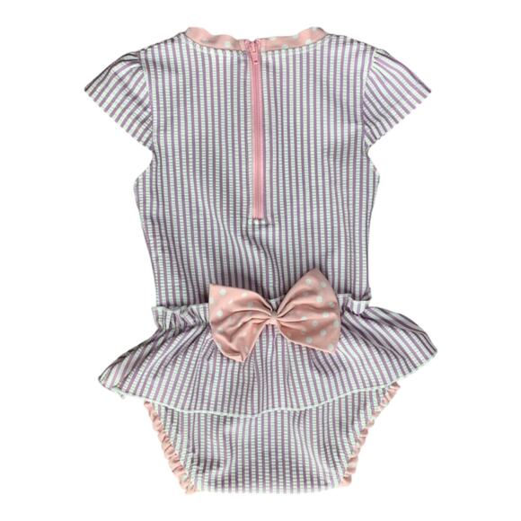 RuffleButts Lilac Seersucker Skirted Swimsuit - Picture 3 of 9